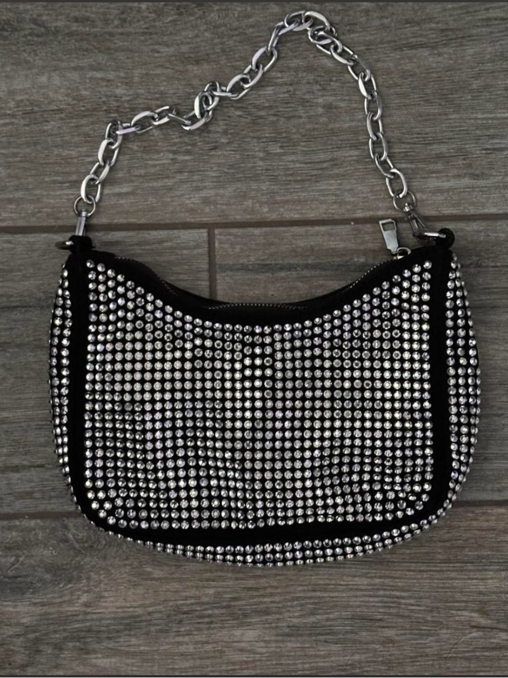 Silver Rhinestone Mesh Shoulder Bag | Y2K Sparkle